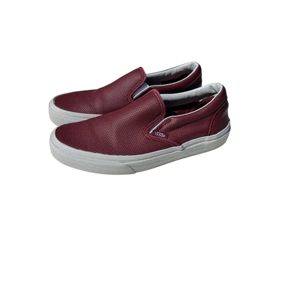 Vans Classic Slip-On Burgundy Red Perforated Leather Sneakers Women 7 Men 5.5